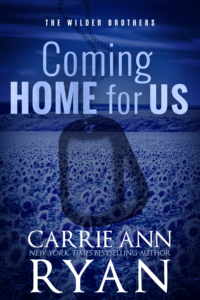 Coming Home for Us Special Edition Cover. Blue cover, with lettering for title and author name. Faded dog tags over a landscape view of south Texas.